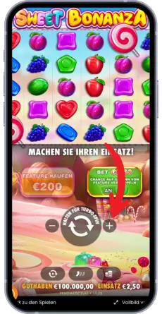 Einsatz bei Sweet Bonanza wählen