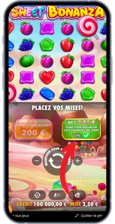Activer Double Chance sur Sweet Bonanza